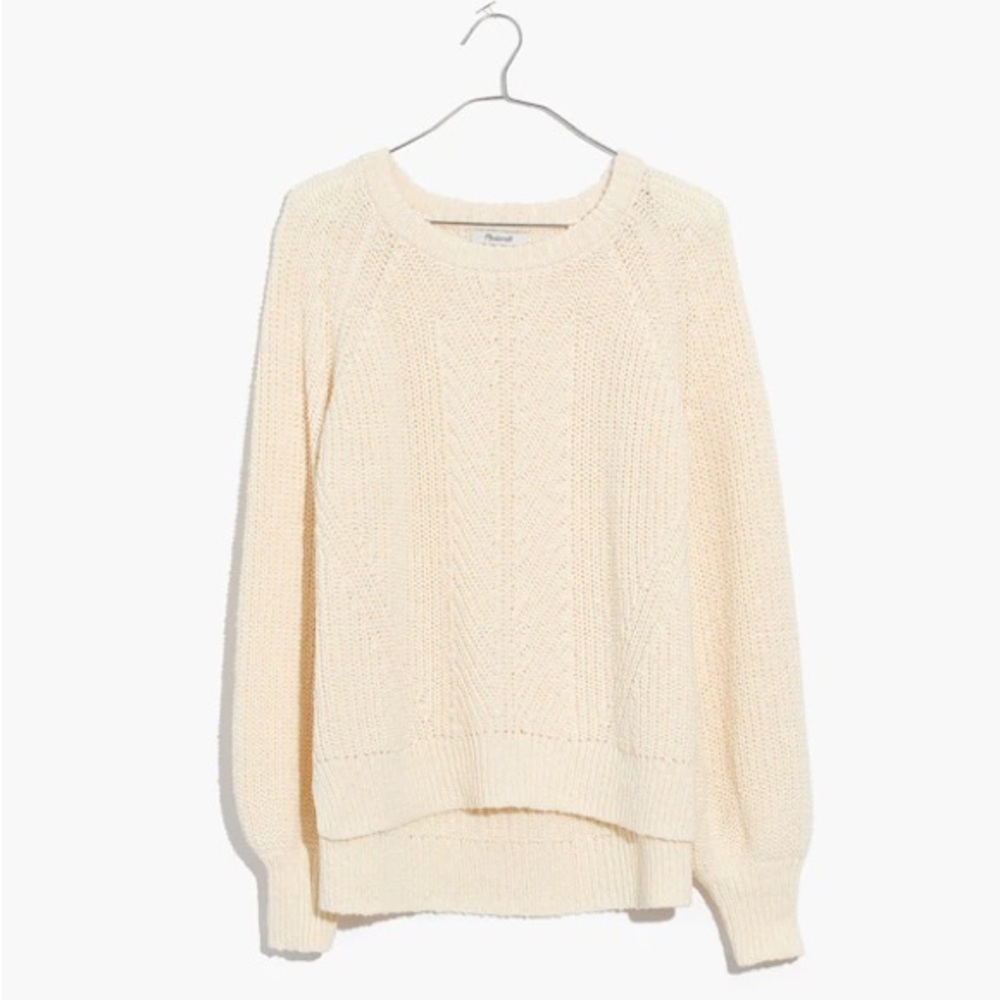 Madewell Cream Knit Balloon-Sleeve Pullover Sweater